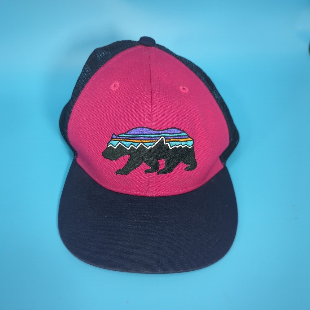 Patagonia Fitz Roy Bear Trucker Hat Pink Navy Blue Mesh Snapback Cap
